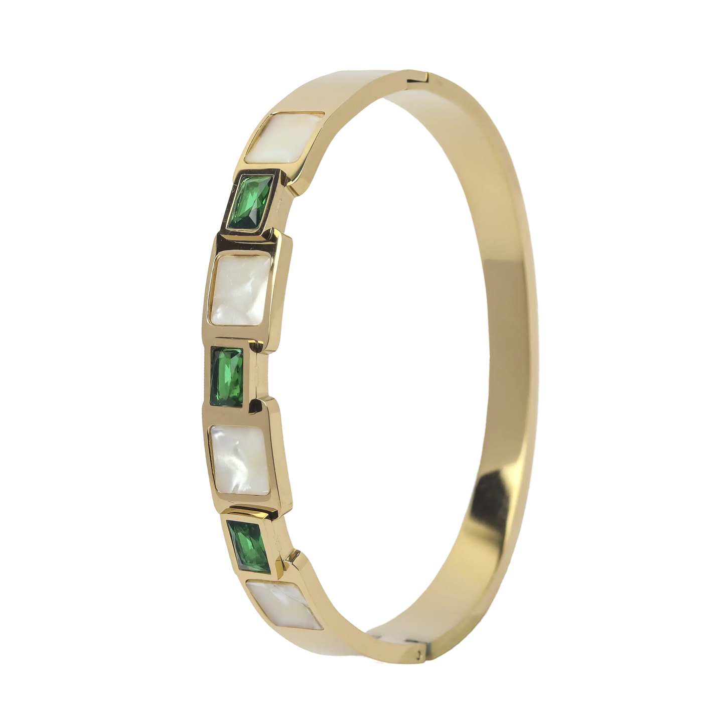 Mother of Pearl Bangle with Green Stones
