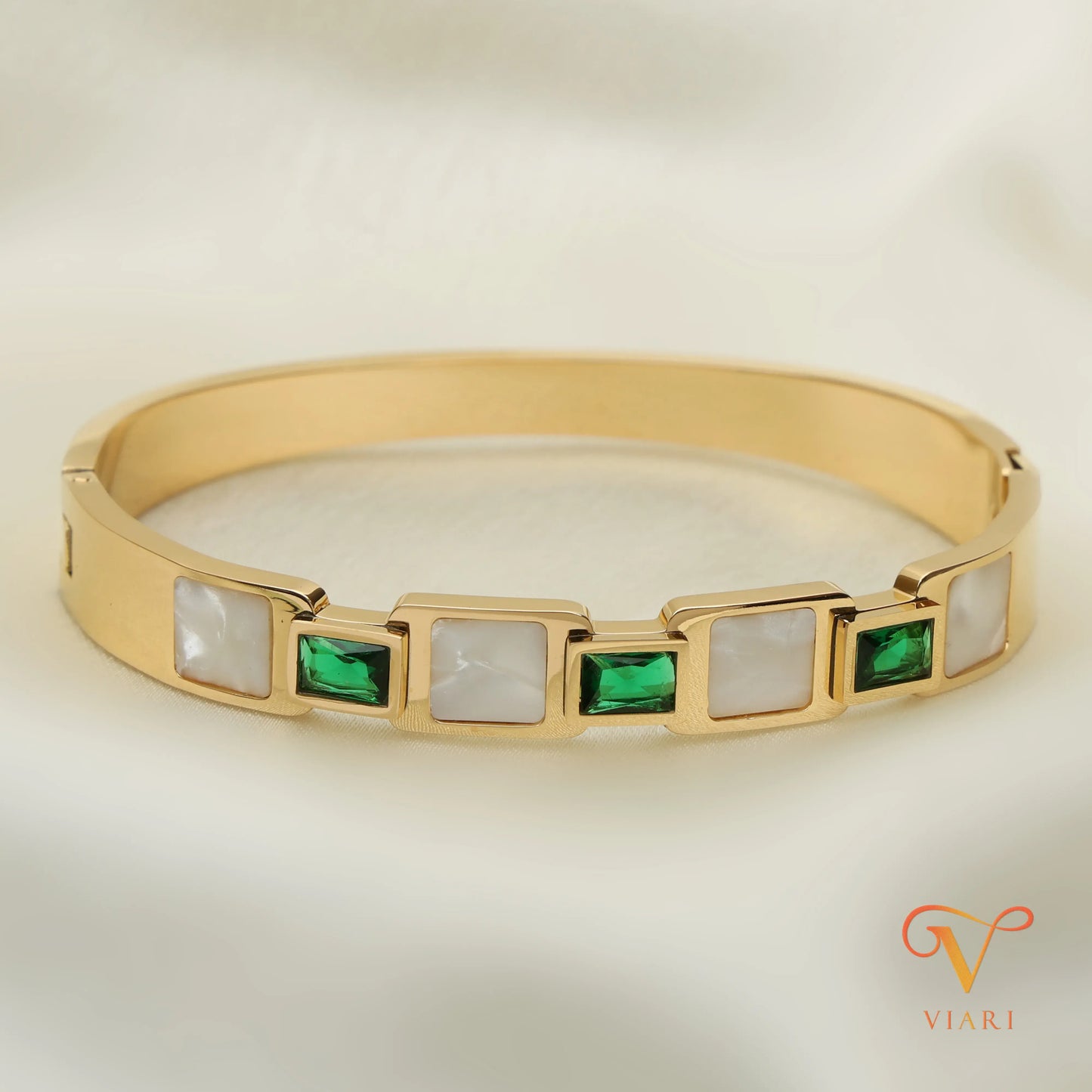 Mother of Pearl Bangle with Green Stones
