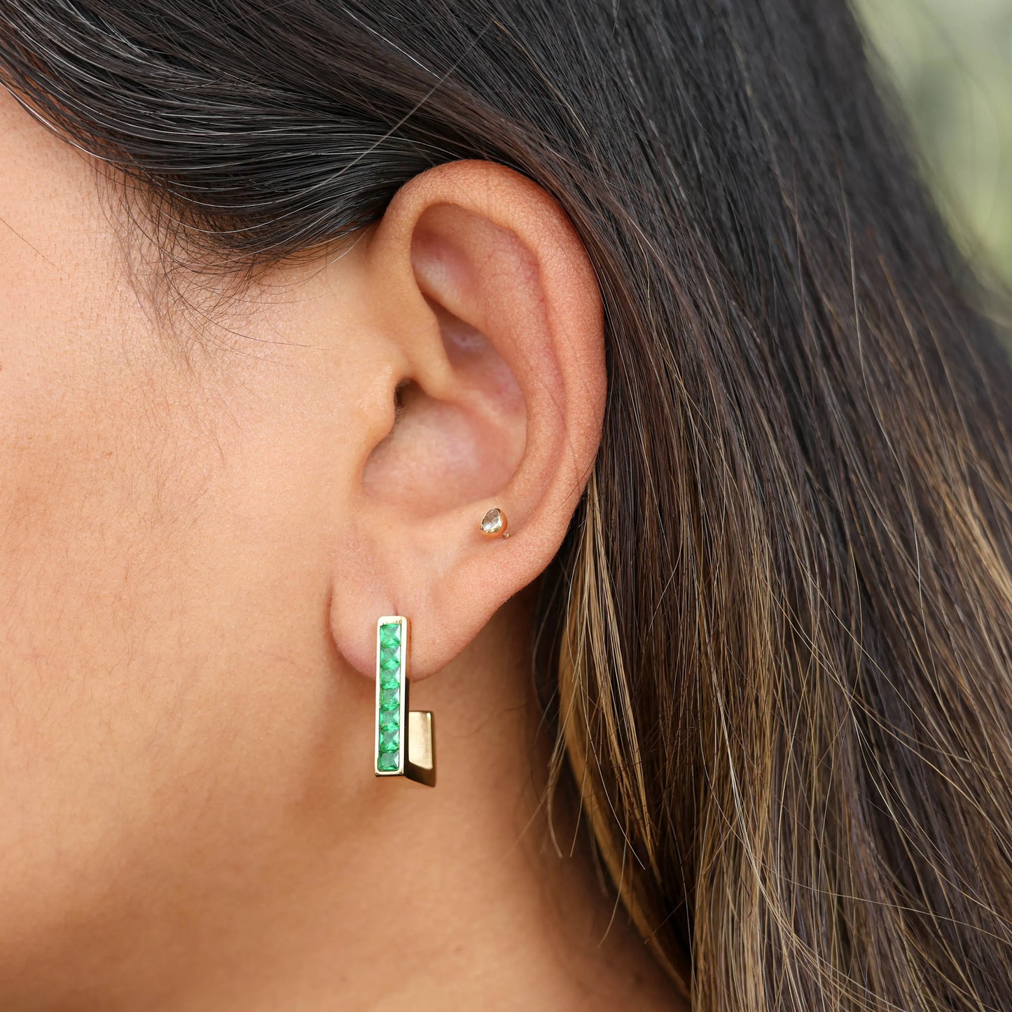 U Cz Hoop Earrings - Green