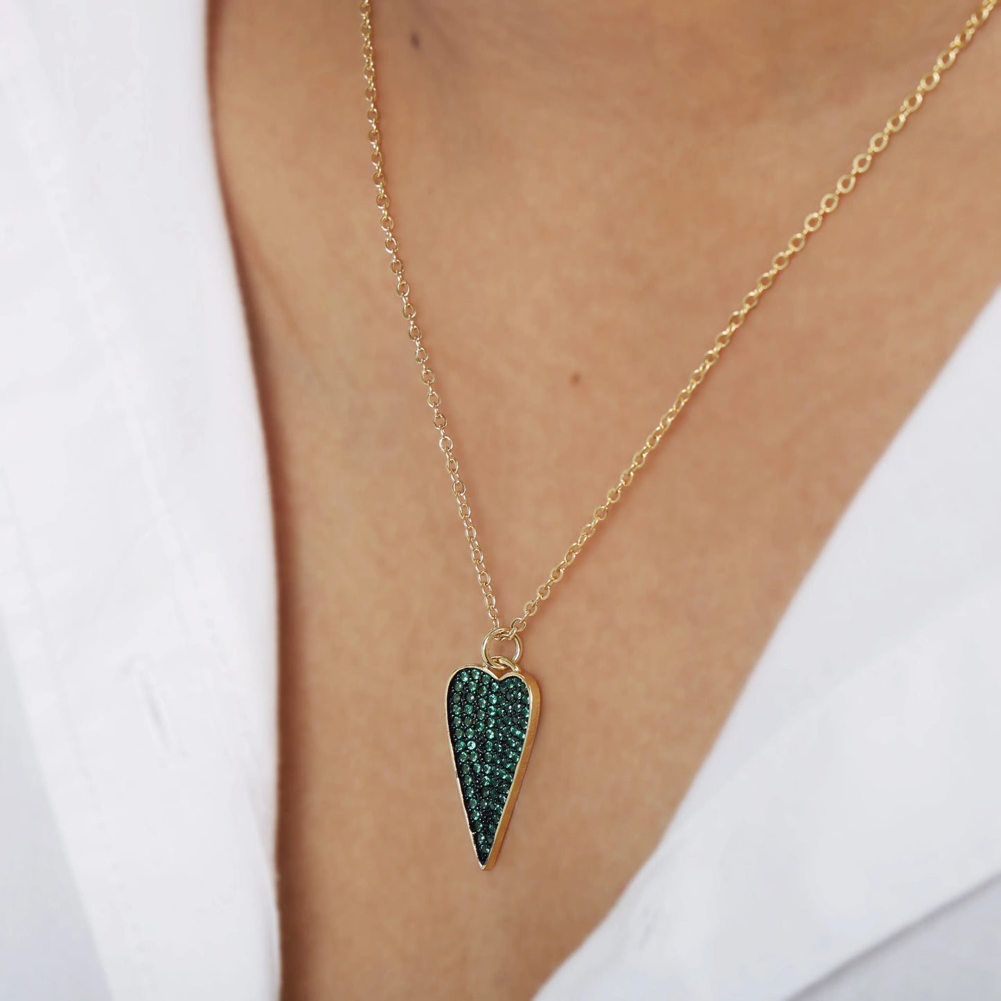 Green Stone Heart Drop Chain
