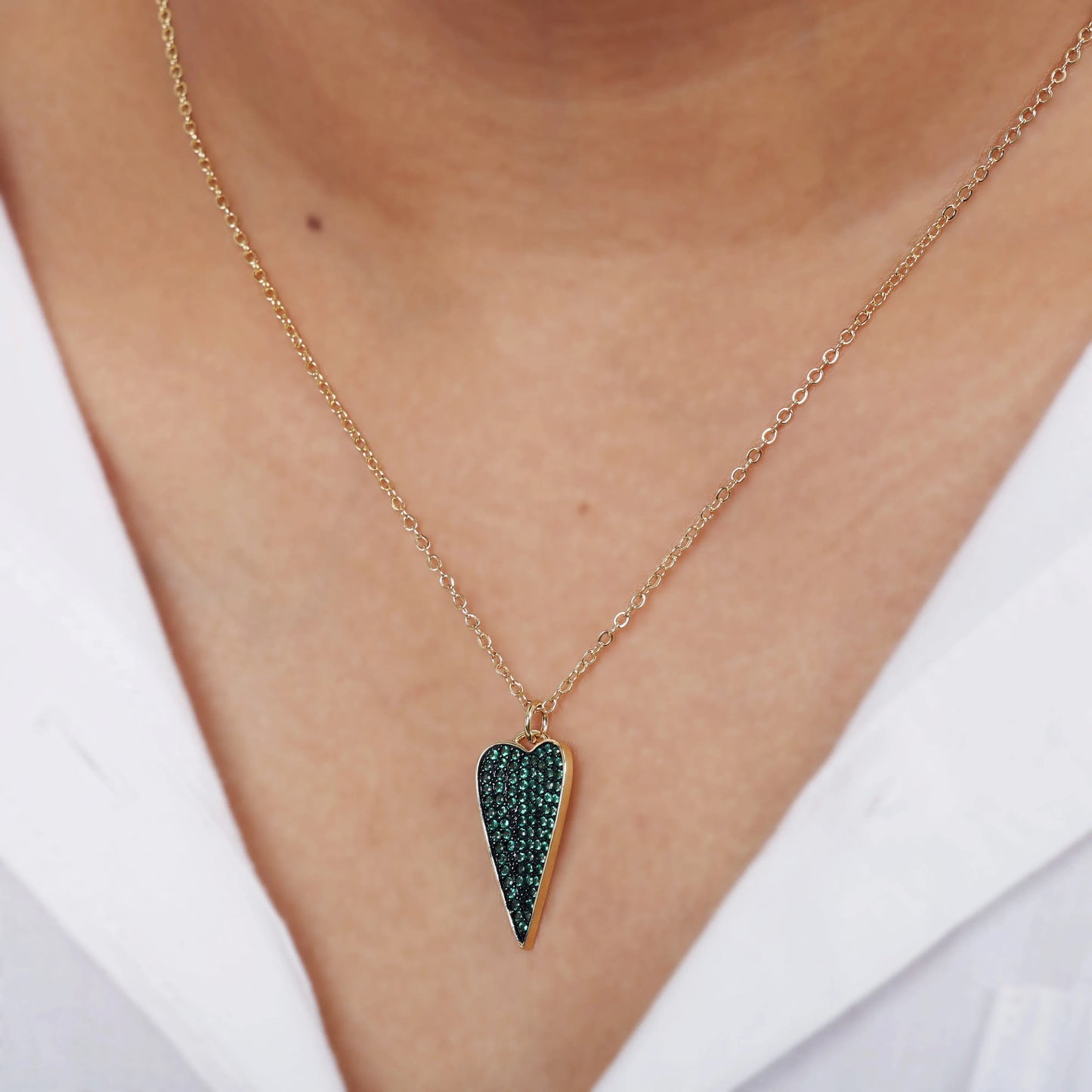 Green Stone Heart Drop Chain