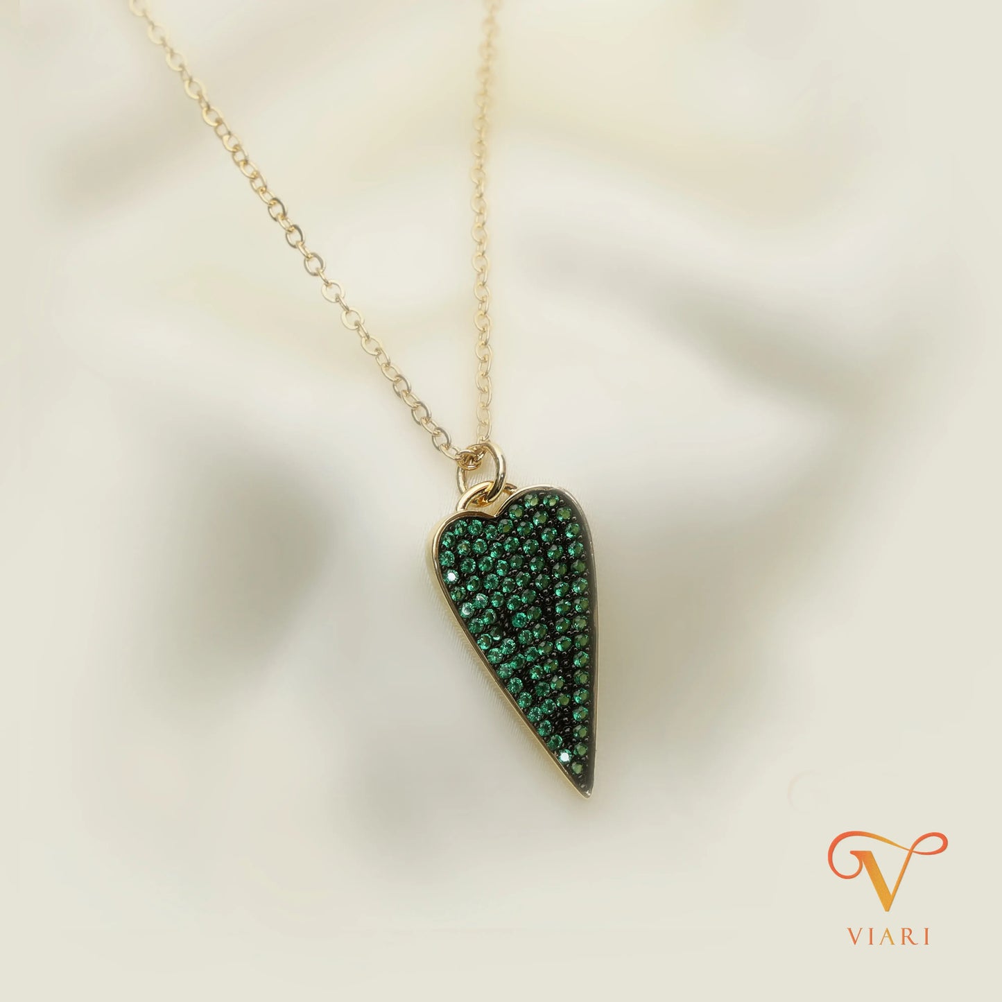 Green Stone Heart Drop Chain