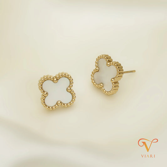 Mini Clover Stud Earrings - White