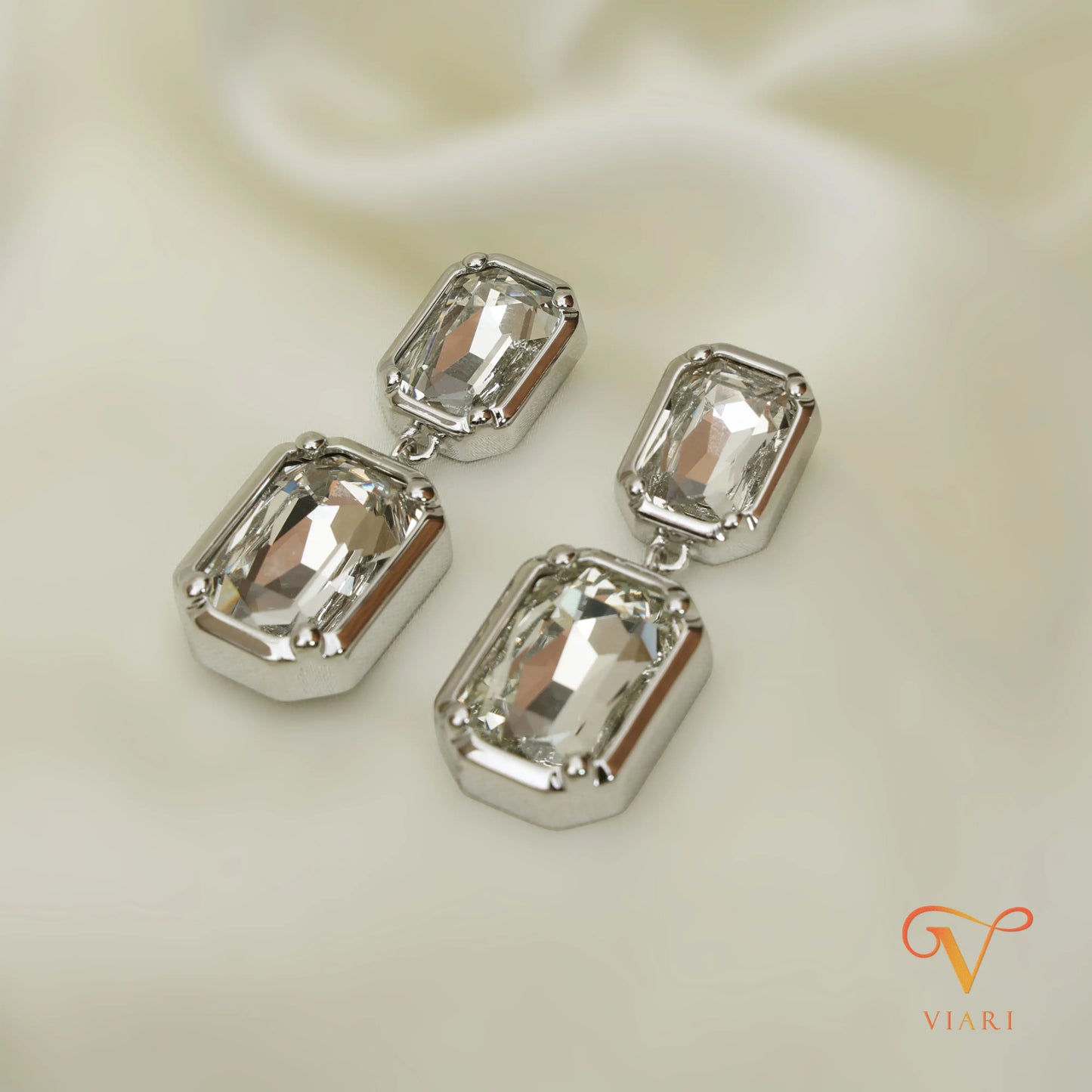 Stone Dangle Earrings - Silver