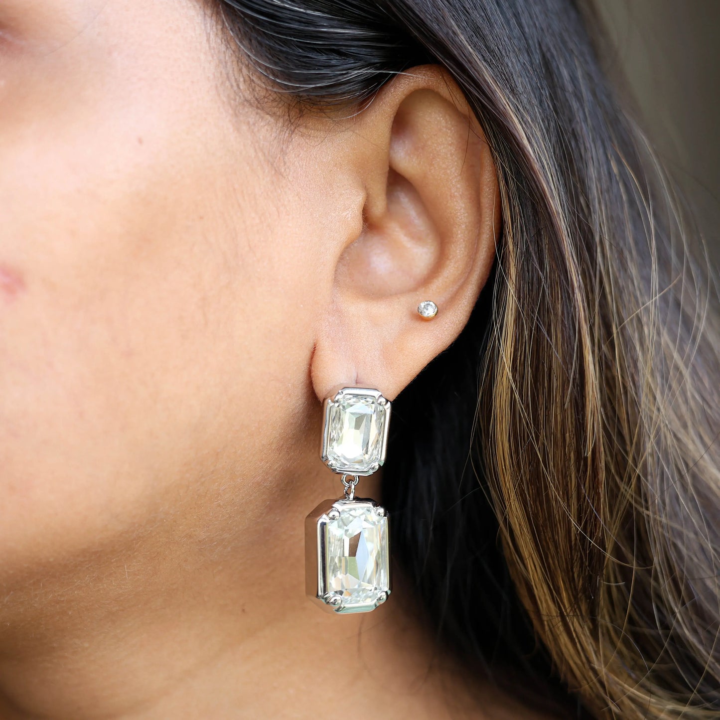 Stone Dangle Earrings - Silver