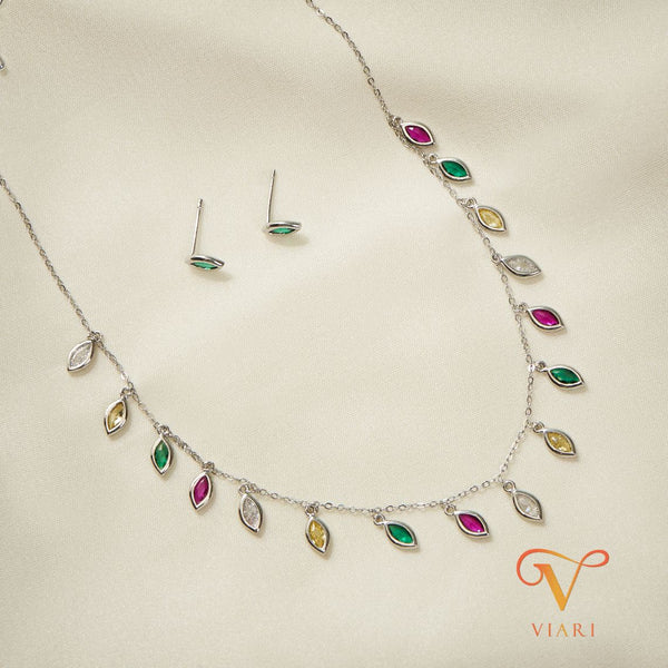 Multicolor Droplet Necklace Set with Earrings
