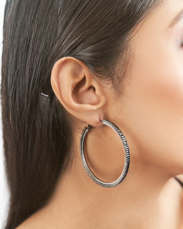 Black Stone Hoop Earrings - Large