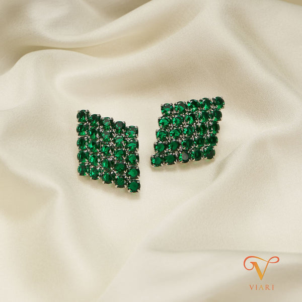 Diamond Solid Stud Earrings - Green