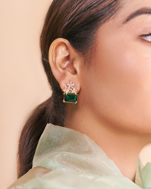Cz Square Emerald Drop Earrings