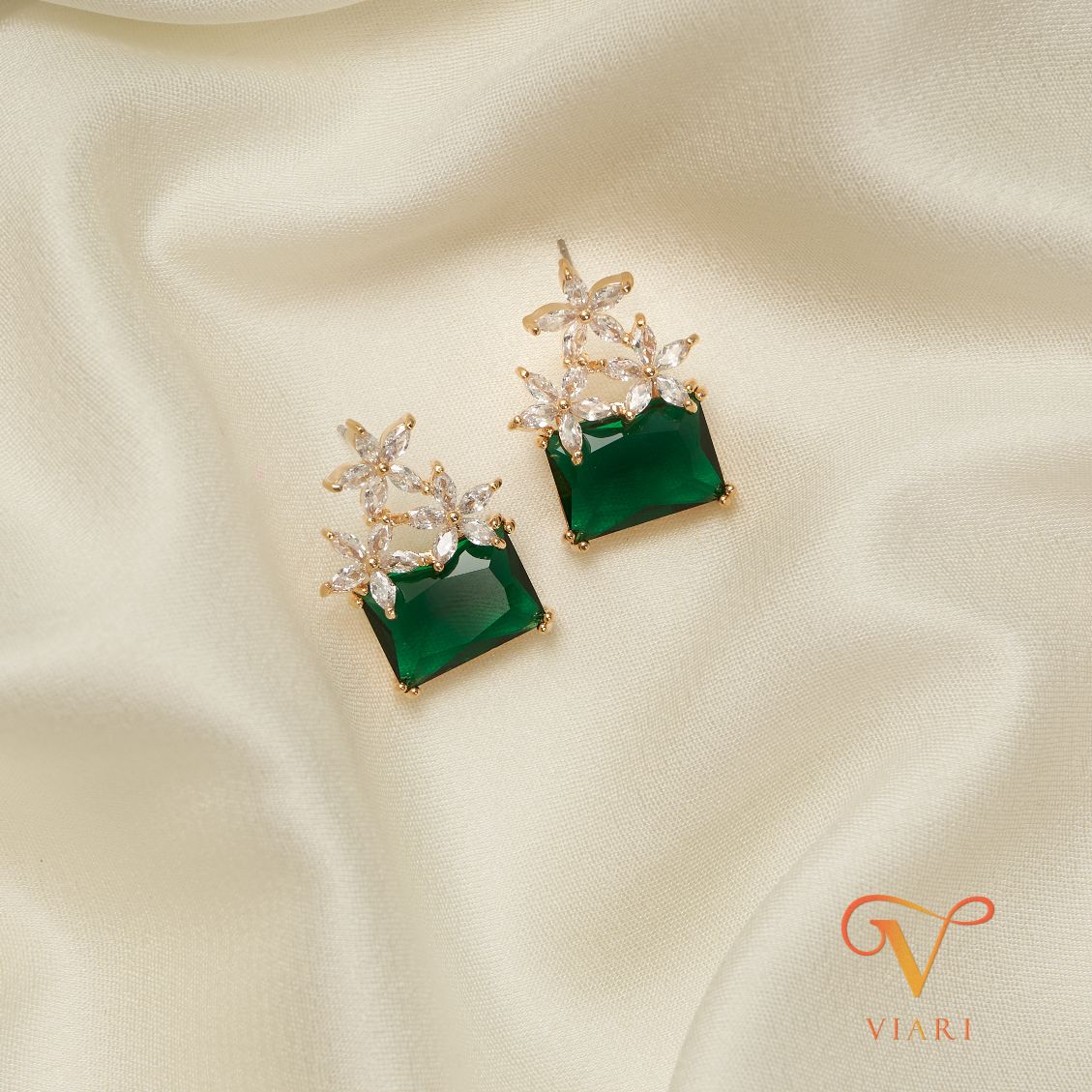 Cz Square Emerald Drop Earrings