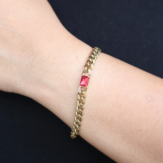 Red Stone Link Chain Bracelet