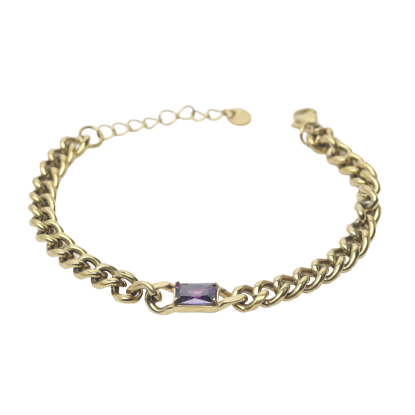Purple Stone Link Chain Bracelet