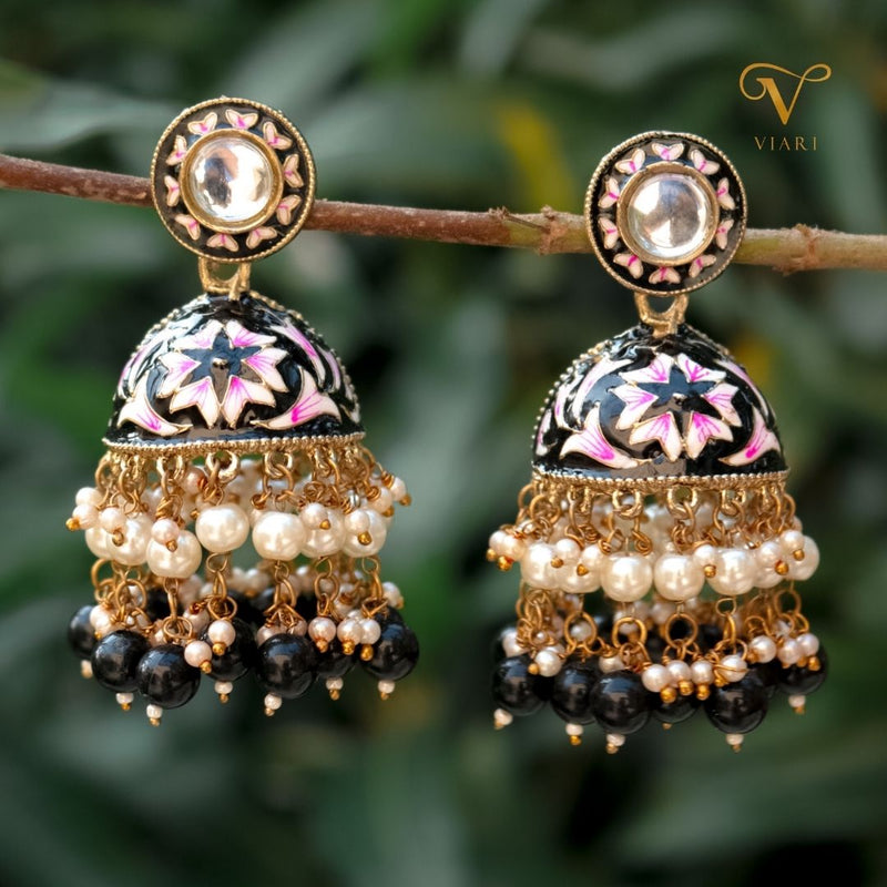 Traditional Golden Meenakari Jhumka Earrings – AryaFashions