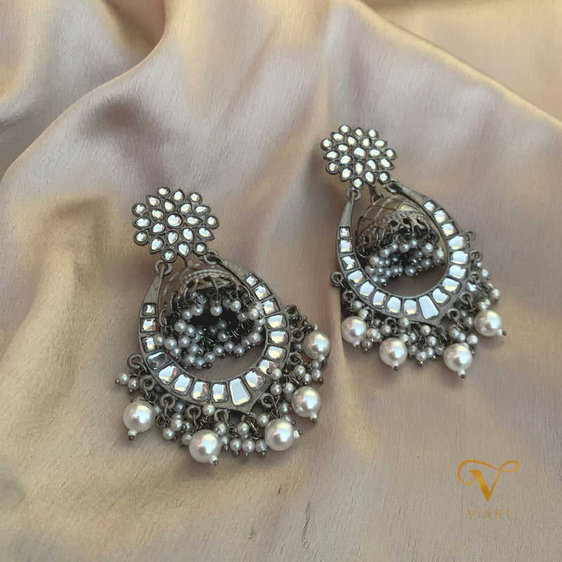 Sea Green Enamel Kundan Chandbali Earrings for Wedding | FashionCrab.com