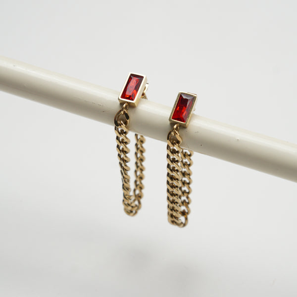 Chain Dangle Earrings - Red
