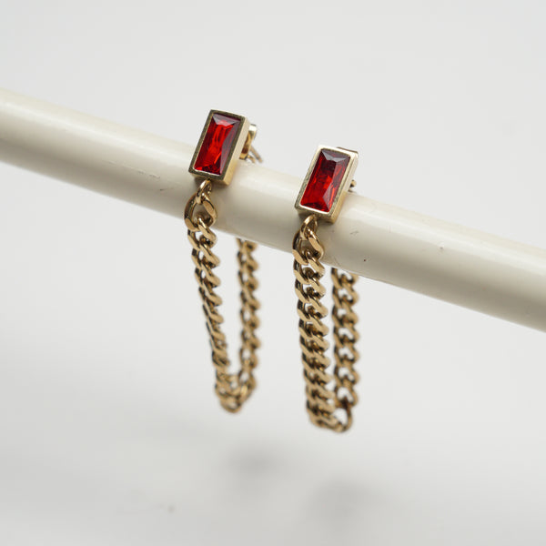 Chain Dangle Earrings - Red