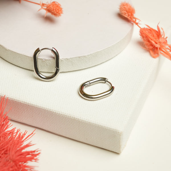 Mini Box Hoop Earrings - Silver