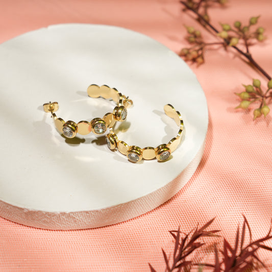 Triple White Stone Hoop Earrings