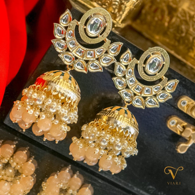 Beads Gold Plated Kundan Jhumka Earrings