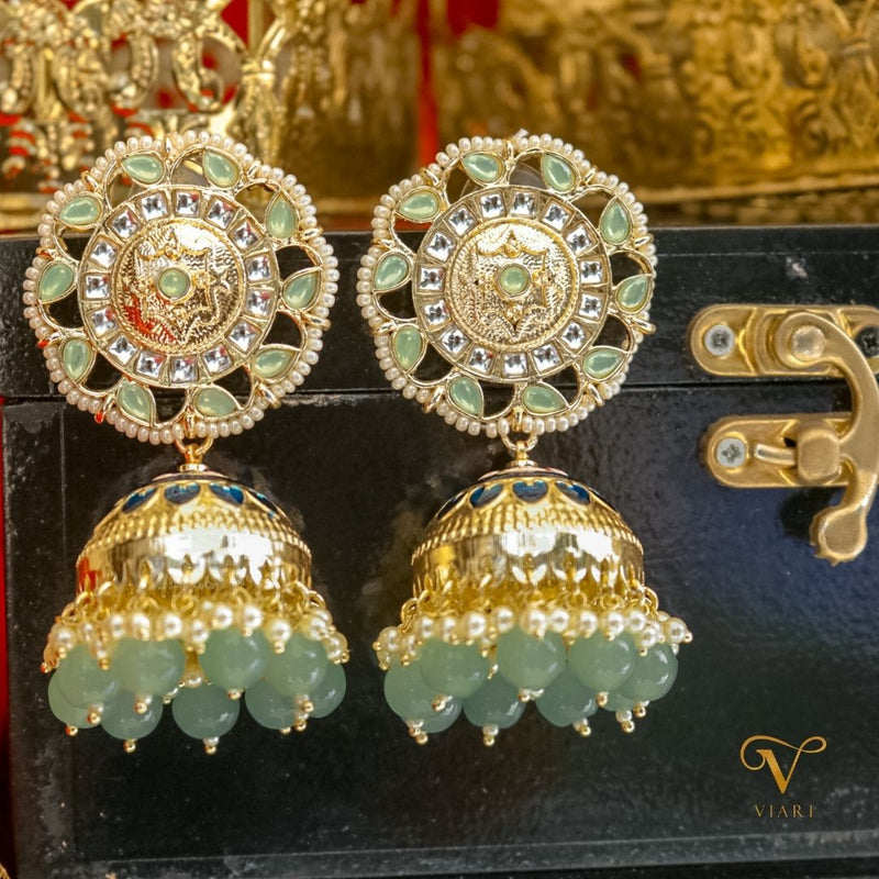 Flipkart.com - Buy Kaeya Classic Bridal Peacock Design Meenakari Jhumka  Earrings Gold Pearl Alloy Jhumki Earring Online at Best Prices in India